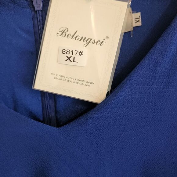 BELONGSCI Blue V-Neck Bell Sleeve Shift Dress Size XL - Picture 6 of 8